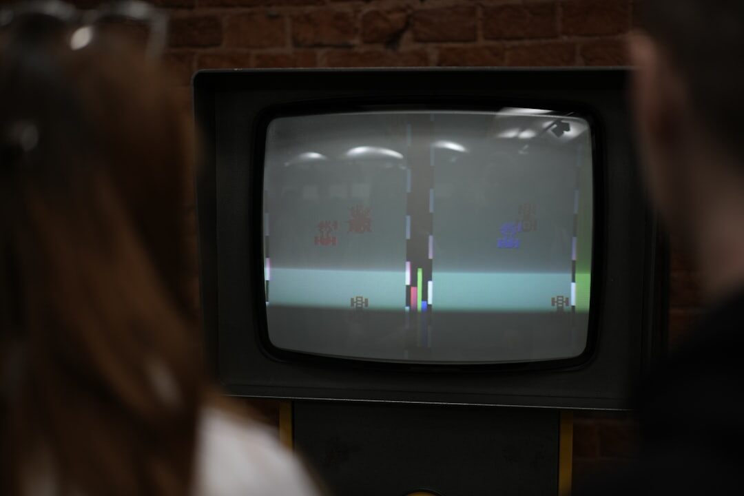 family watching old tv