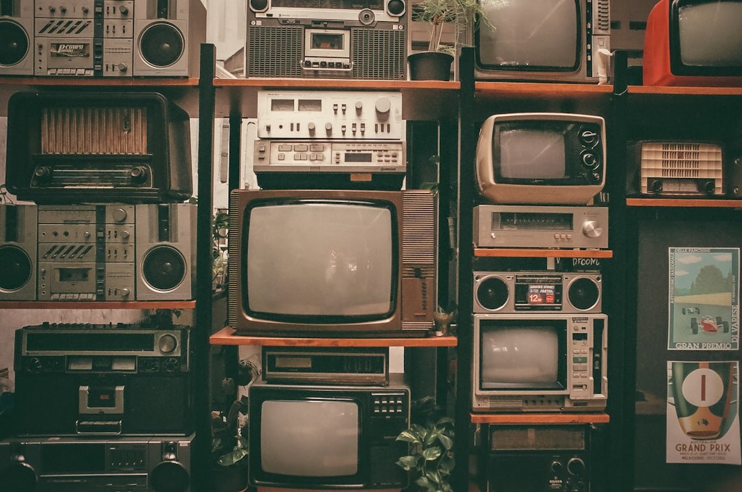 Vintage television studio with old cathode-ray monitors