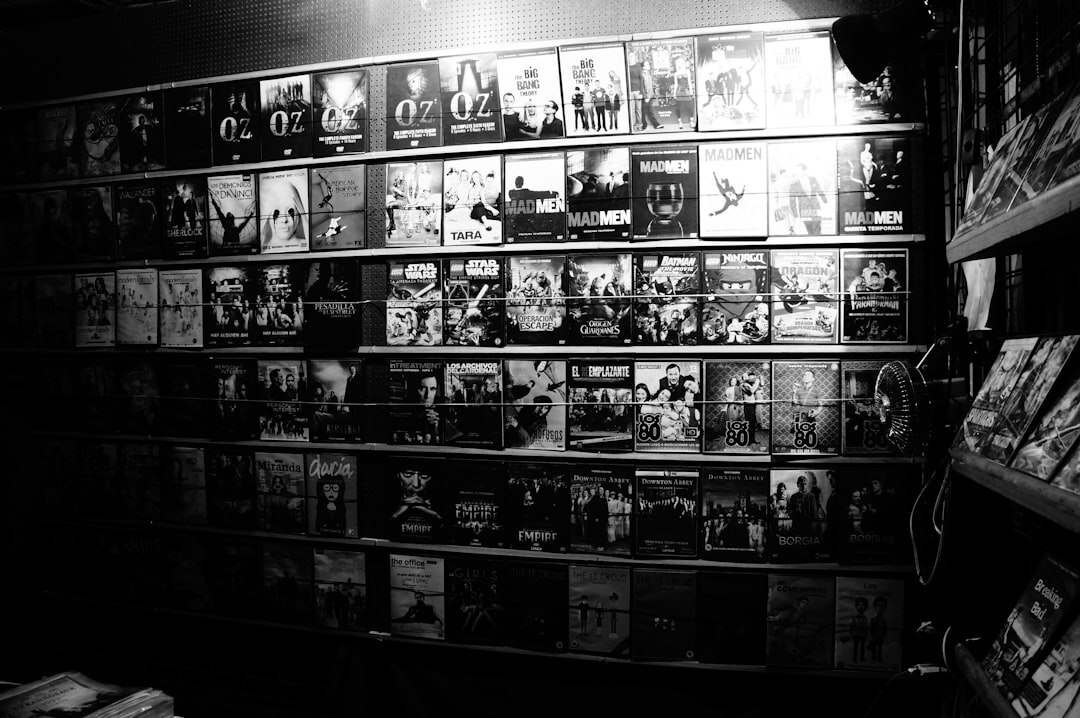 Film archive shelves with reels and tapes